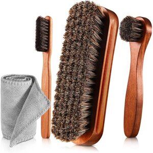 4 Pcs Horsehair Shine Shoes Brush Kit Polish Dauber Applicators Cleaning Brush
